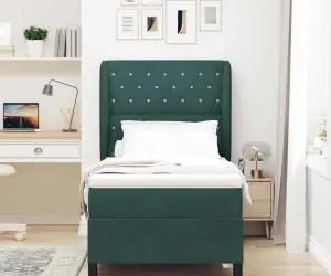 Pat cu arcuri boxă și saltea verde închis 90 x 190 cm, catifea