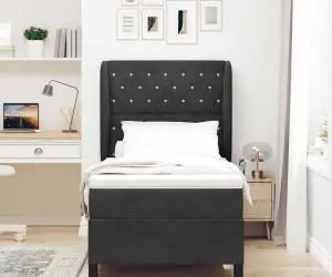 Pat cu arcuri și saltea Negru 90 x 200 cm din catifea