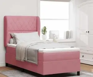 Pat Box Spring cu saltea roz, 100 x 200 cm, din catifea