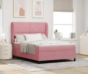 Pat box spring cu saltea roz 140x190 cm catifea