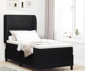 Pat cu saltea cu arcuri Negru 90 x 190 cm din catifea