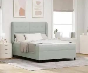 Pat box spring cu saltea, gri deschis, 140x190 cm, catifea