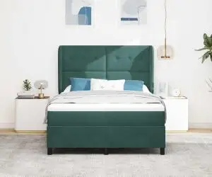 Pat cu arcuri și saltea Verde închis 140 x 190 cm, Catifea