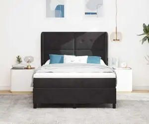 Pat cu arcuri și saltea Negru 140x200 cm Catifea