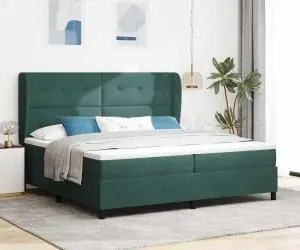 Pat cu saltea cu arcuri Verde închis 200x200 cm Catifea