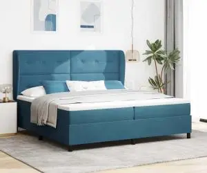 Pat cu saltea cu arcuri Albastru închis 200 x 200 cm din catifea