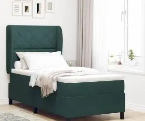 Pat cu arcuri și saltea verde închis 90x190 cm din catifea