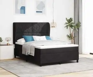 Pat box spring cu saltea Negru 140x190 cm Catifea