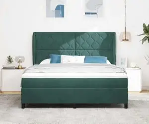 Pat cu saltea cu arcuri , Verde închis, 180 x 200 cm, Catifea