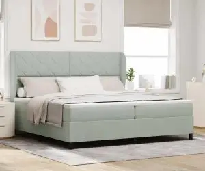Pat cu saltea tip box spring Gri deschis 200 x 200 cm, din catifea