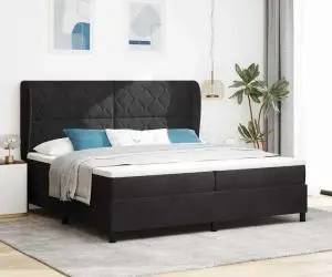 Pat cu arcuri și saltea Negru 200x200 cm din catifea