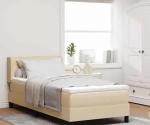 Pat box cu saltea crem, 90 x 200 cm, din material textil.