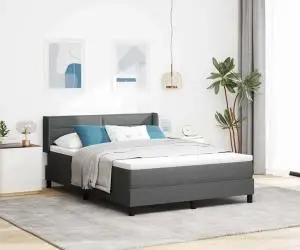 Pat cu boxă și saltea, gri închis, dimensiuni 160 x 200 cm, material textil.