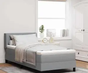 Pat box spring cu saltea, gri deschis, 90 x 200 cm, material textil.