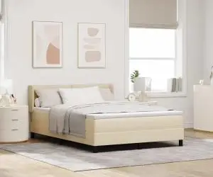 Pat cu arcuri și saltea crem, 140 x 190 cm din material textil