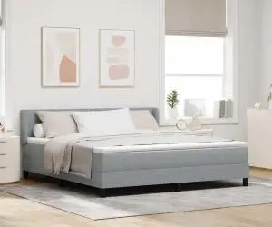 Pat Box Spring cu Saltea - Gri Deschis, 180 x 200 cm, Textil