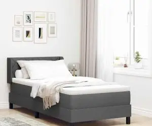 Pat cu arcuri box și saltea – Gri închis – 90 x 190 cm – Fabrică