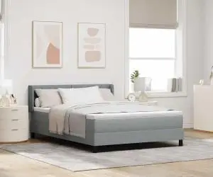 Pat Box Spring cu saltea gri deschis, 140 x 200 cm, textile