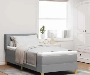Pat Box Spring cu saltea gri deschis 80x200 cm, material textil