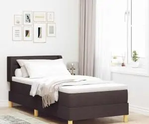 Pat cu arcuri cu headboard Alb și maro închis 90 x 190 cm