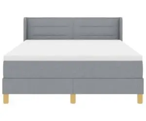Pat box spring cu saltea gri deschis, 160 x 200 cm, din țesătură.