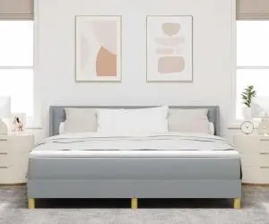 Pat cu arcuri și saltea în gri deschis, 180 x 200 cm, țesătură