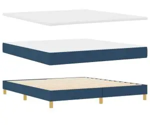 Pat cu saltea tip box spring Albastru, 180 x 200 cm, Material textil.