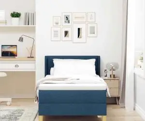 Pat box cu saltea Albastru, 90 x 200 cm, textil