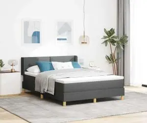 Pat Box Spring Gri Întunecat, 140 x 190 cm, din textil