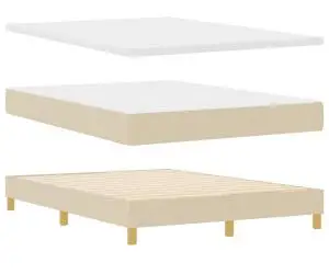 Pat Box Spring cu Saltea în Crem, 140 x 200 cm – Tapitat