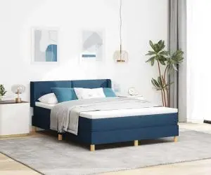 Pat cu suport și saltea albastră, 140 x 200 cm, material textil