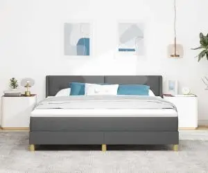Pat cu arcuri , saltea gri închis, 180 x 200 cm, material textil.