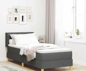 Pat cu Arcuri și Saltea - Gri Închis, 80x200 cm, Material Textil