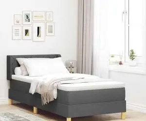 Pat Box Spring cu saltea , gri închis, 100 x 200 cm, textil