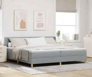 Pat cu saltea , gri deschis, 200 x 200 cm, din material textil