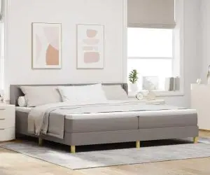 Pat cu saltea , taupe, 200 x 200 cm, din țesătură