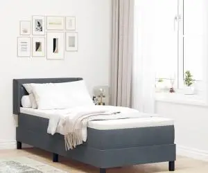 Pat box spring cu saltea, gri închis, 80x200 cm, catifea
