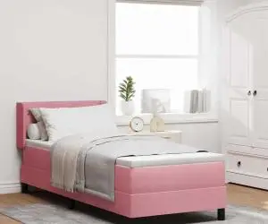 Pat box spring cu saltea, roz, 80x200 cm, catifea