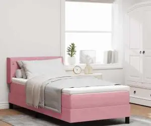 Pat box spring cu saltea, roz, 90x190 cm, catifea