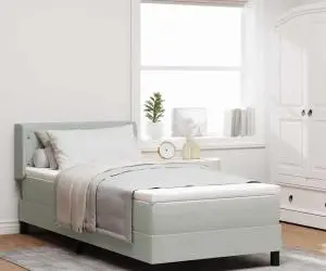Pat box spring cu saltea, gri deschis, 90x200 cm, catifea