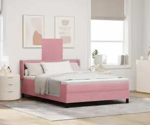 Pat box spring cu saltea, roz, 140x190 cm, catifea