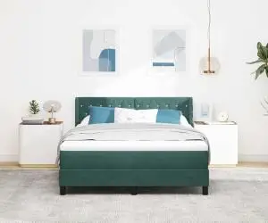 Pat box spring cu saltea, verde închis, 140x200 cm, catifea