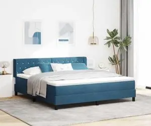 Pat box spring cu saltea, albastru închis, 180x200 cm, catifea