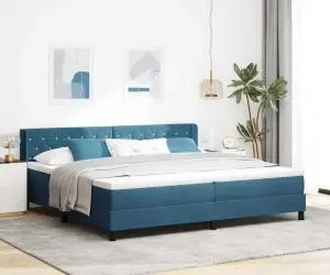 Pat cu saltea Box Spring Albastru întunecat 200x200 cm Catifea
