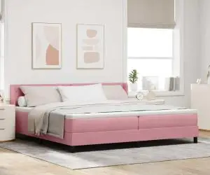 Pat box spring cu saltea, roz, 200x200 cm, catifea