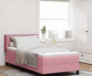 Pat box spring cu saltea, roz, 80x200 cm, catifea
