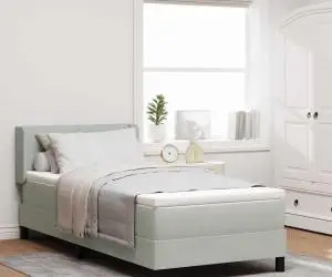 Pat box spring cu saltea, gri deschis, 100x200 cm, catifea