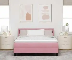 Pat cu saltea Box Spring Roz 140x190 cm Catifea