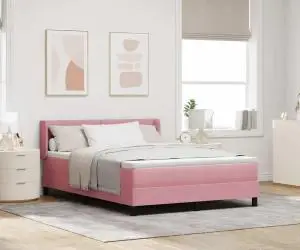 Pat box spring cu saltea, roz, 140x200 cm, catifea