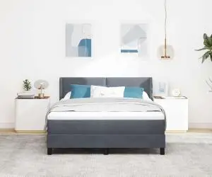 Pat box spring cu saltea, gri închis, 160x200 cm, catifea